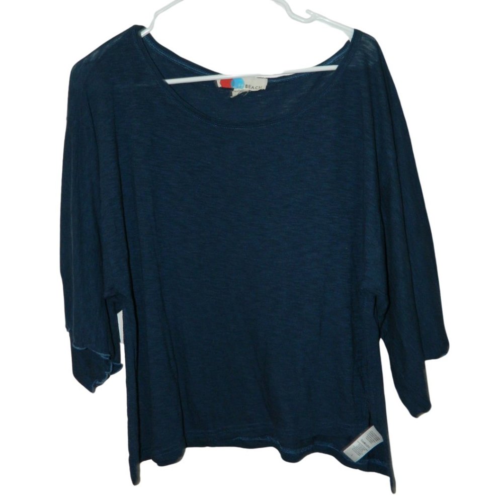 Free People Beach Women Large Blue Half Sleeve Shirt